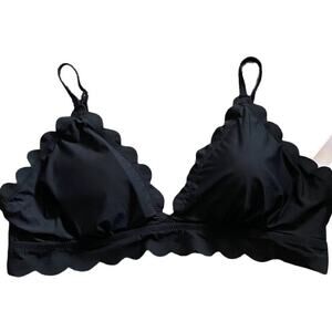 NWT Chelsea Nordstrom Scalloped Edge Black bikini top Size XXL